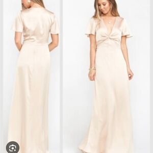 SHOW ME YOUR MUMU Rome Twist Gown Champagne Maxi Flutter Sleeve Wedding Dress Sm